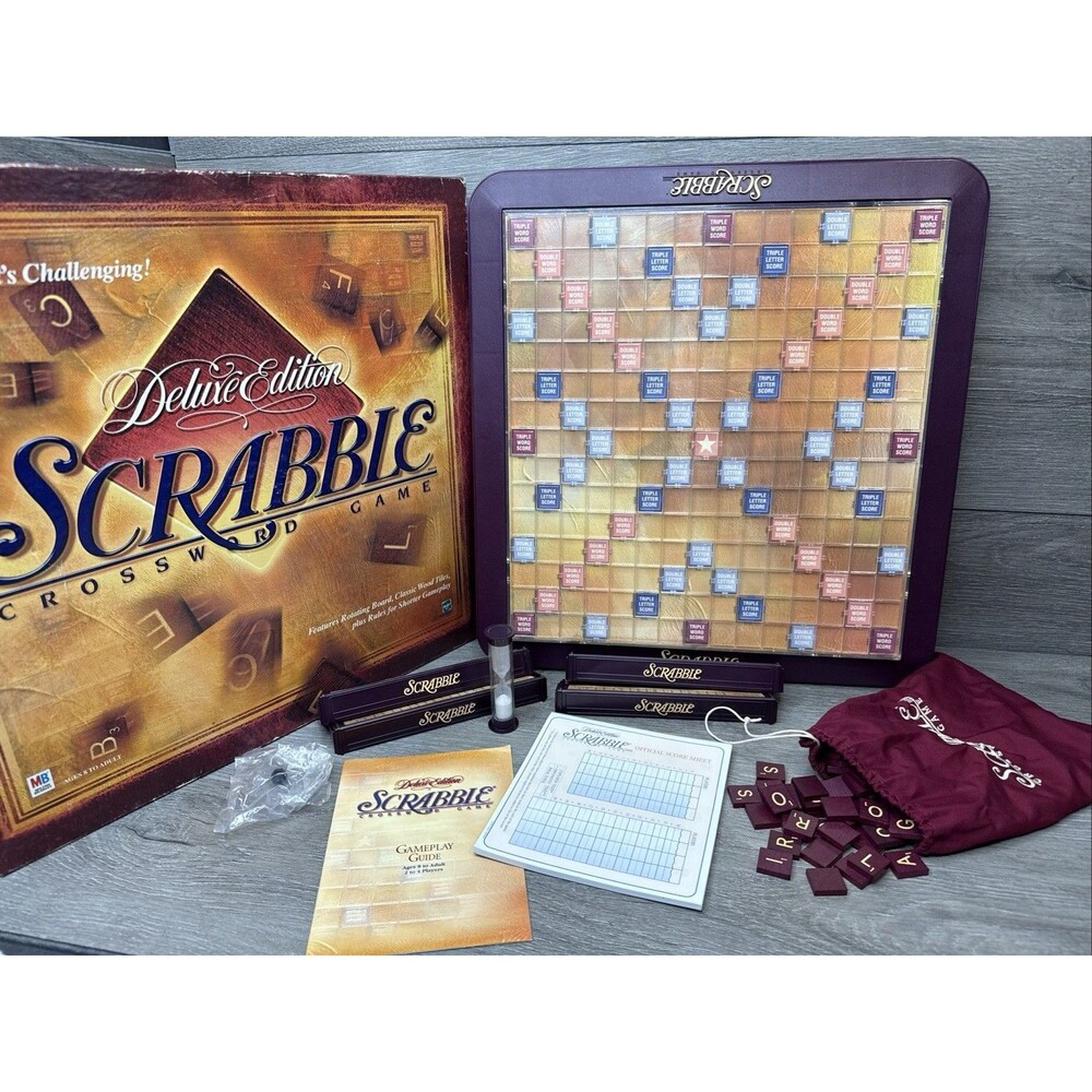 Scrabble Deluxe Edition Turntable Crossword Board Game 1999 Complete MB